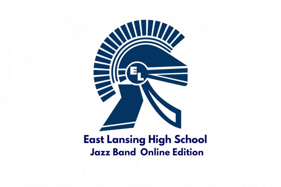 Shows Trojan logo with text under announcing East Lansing High School Jazz band