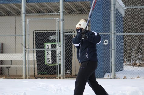 Kayelyn Keyton practicing hitting during softball practice on Feb 11.