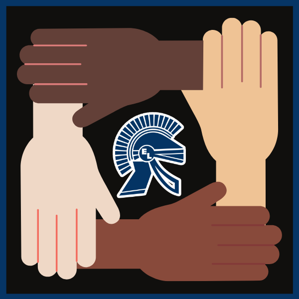 hands of different skin colors around trojan head