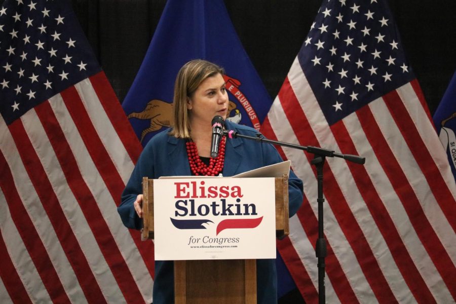 Speaking a crowd of community members at a political event in the high school gym alongside Representative Liz Cheney of Wyoming, Representative Elissa Slotkin captivates the audience with various stories from the campaign trail and D.C. At the event, Slotkin primarily spoke about political polarization,
extremism on both sides of the aisle and her relationship with Cheney. 