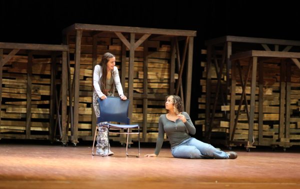 Mya Gonzales (10) and Zoe Yingling (12) rehearse an emotional scene. 